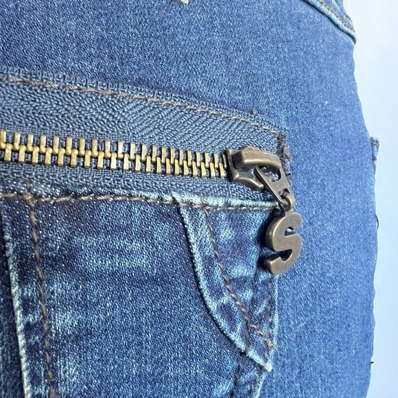 DESIGUAL BLUE STRETCH JEANS EMBROIDERED PATCHWORK DESIGN WASH JEANS PLUS SIZE 34 - Picture 7 of 13